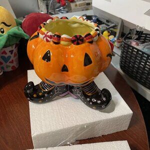 Corner Ruby Footed Halloween Pumpkin Candy Bowl - NIB